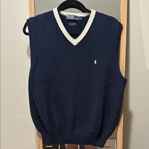 VTG Polo by Ralph Lauren Blue and White V-Neck Sweater